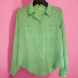 Lilly Pulitzer Sea View Linen Button Down Top Pistachio Green (Size S)
